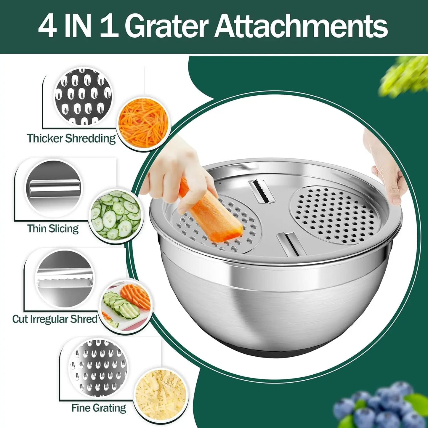 Stainless Steel Mixing Bowl Set With Nesting Bowls Colander Grater