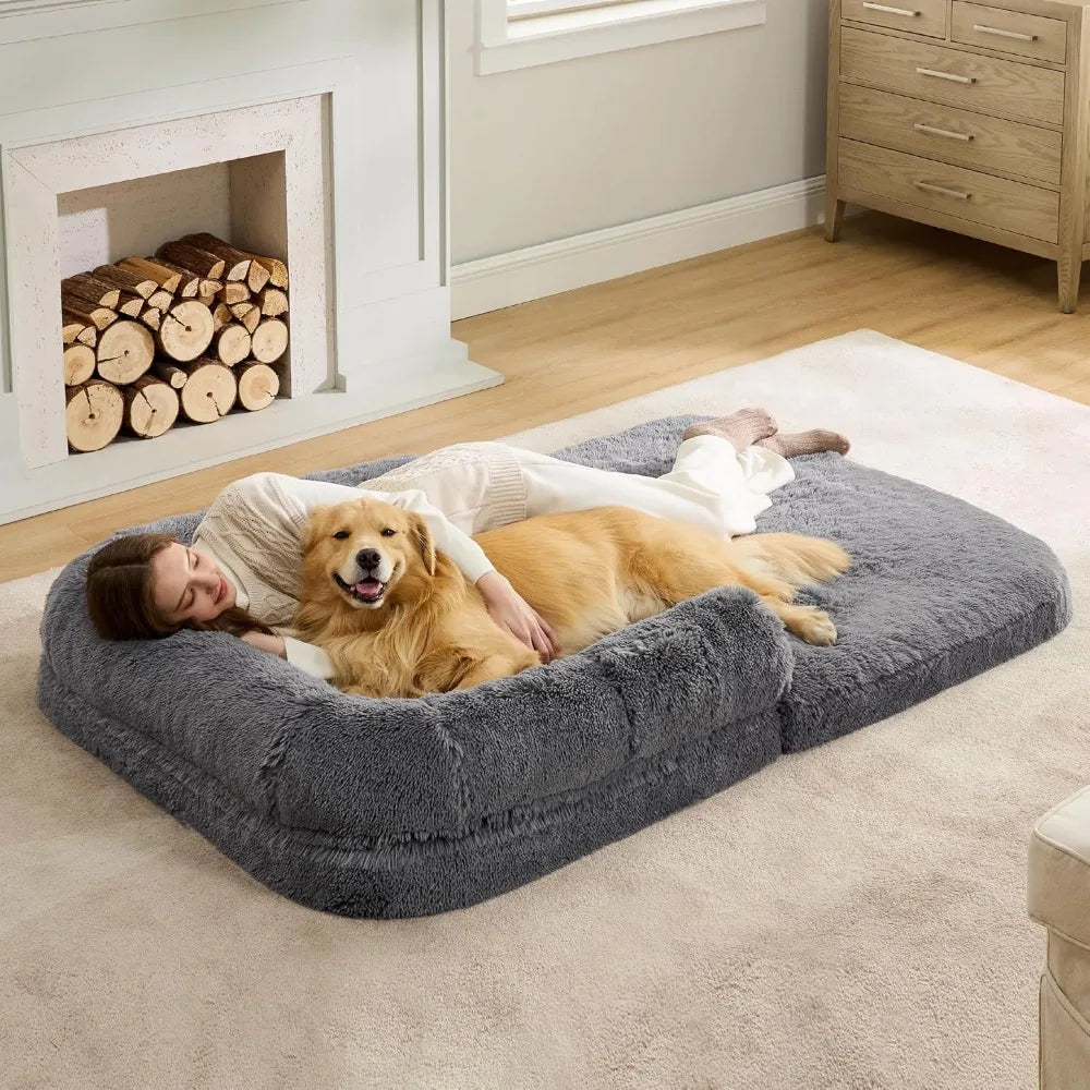 DAFIFY Foldable Portable Human Dog Bed 2 In 1 Bolster