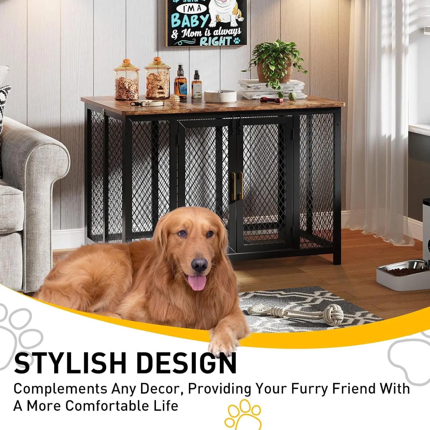 TWISTER.CK 2-In-1 Wooden Dog Cage End Table Crate