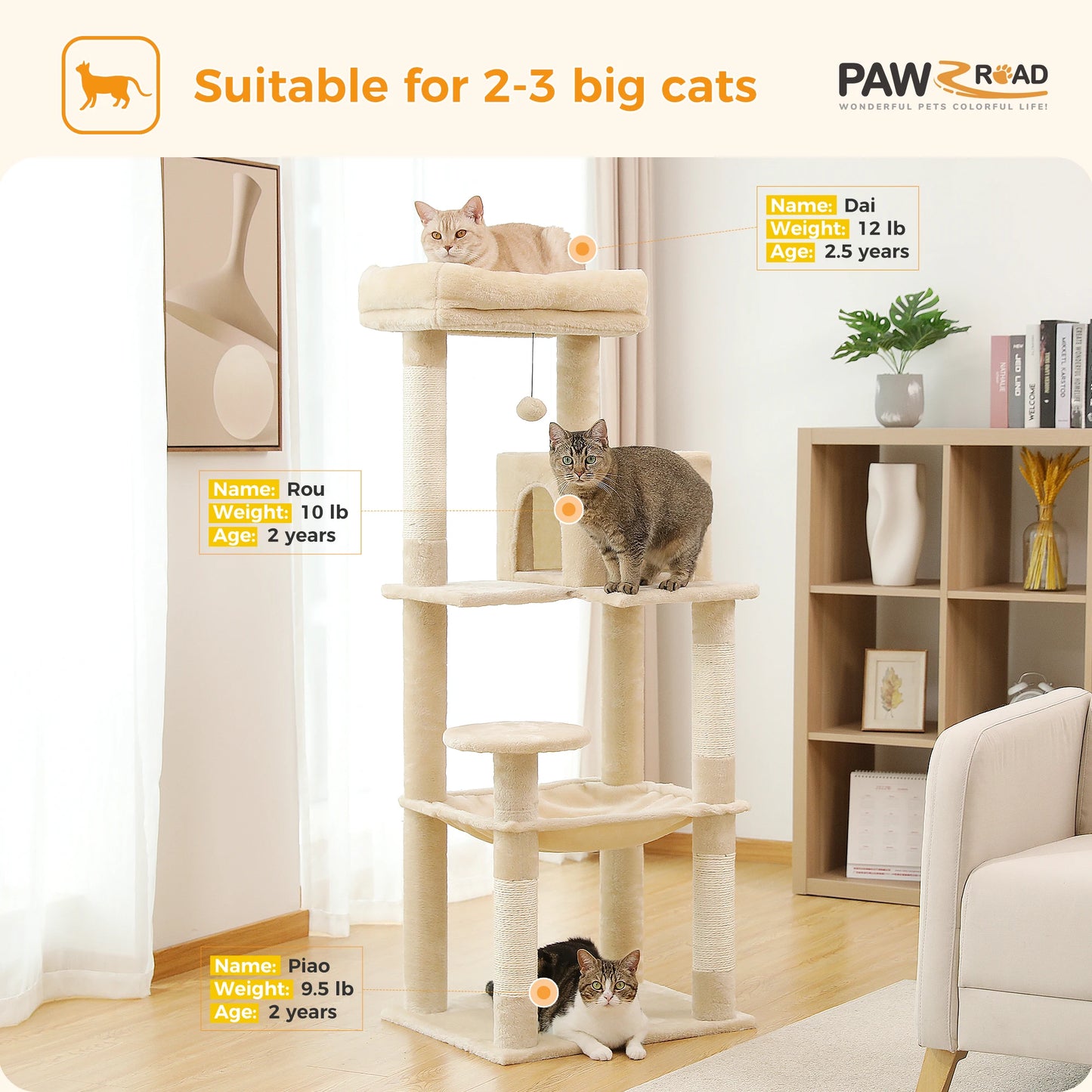 PAWZ Road Cat Tree Indoor 5-Level Tower With Scratching Posts