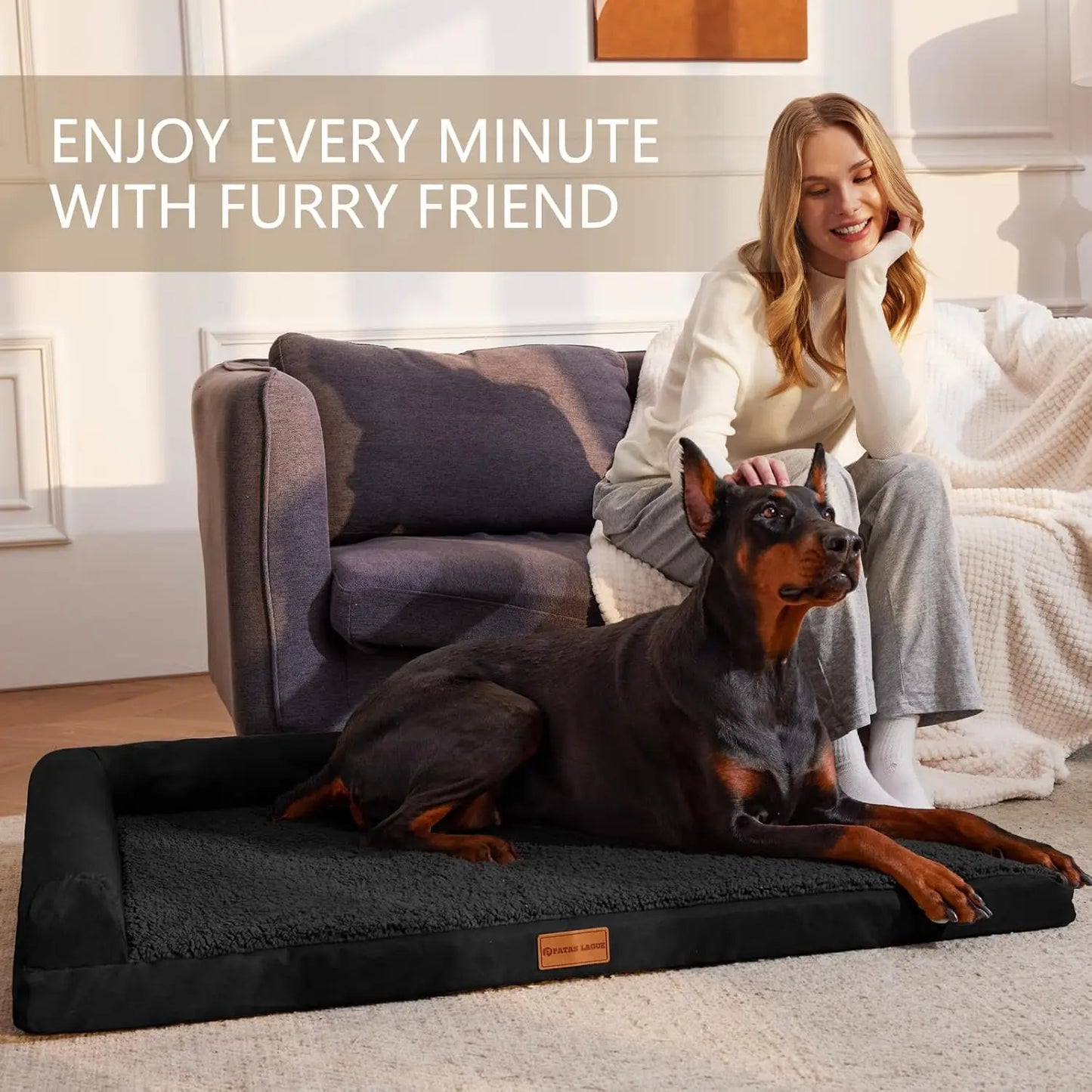 Orthopedic Dog Bed With Waterproof Bolster Washable Cover Non-Slip Bottom