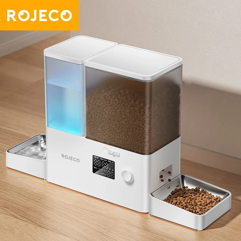 ROJECO 2In1 Automatic Pet Feeder and Water Fountain Kibble Dispenser for Cats