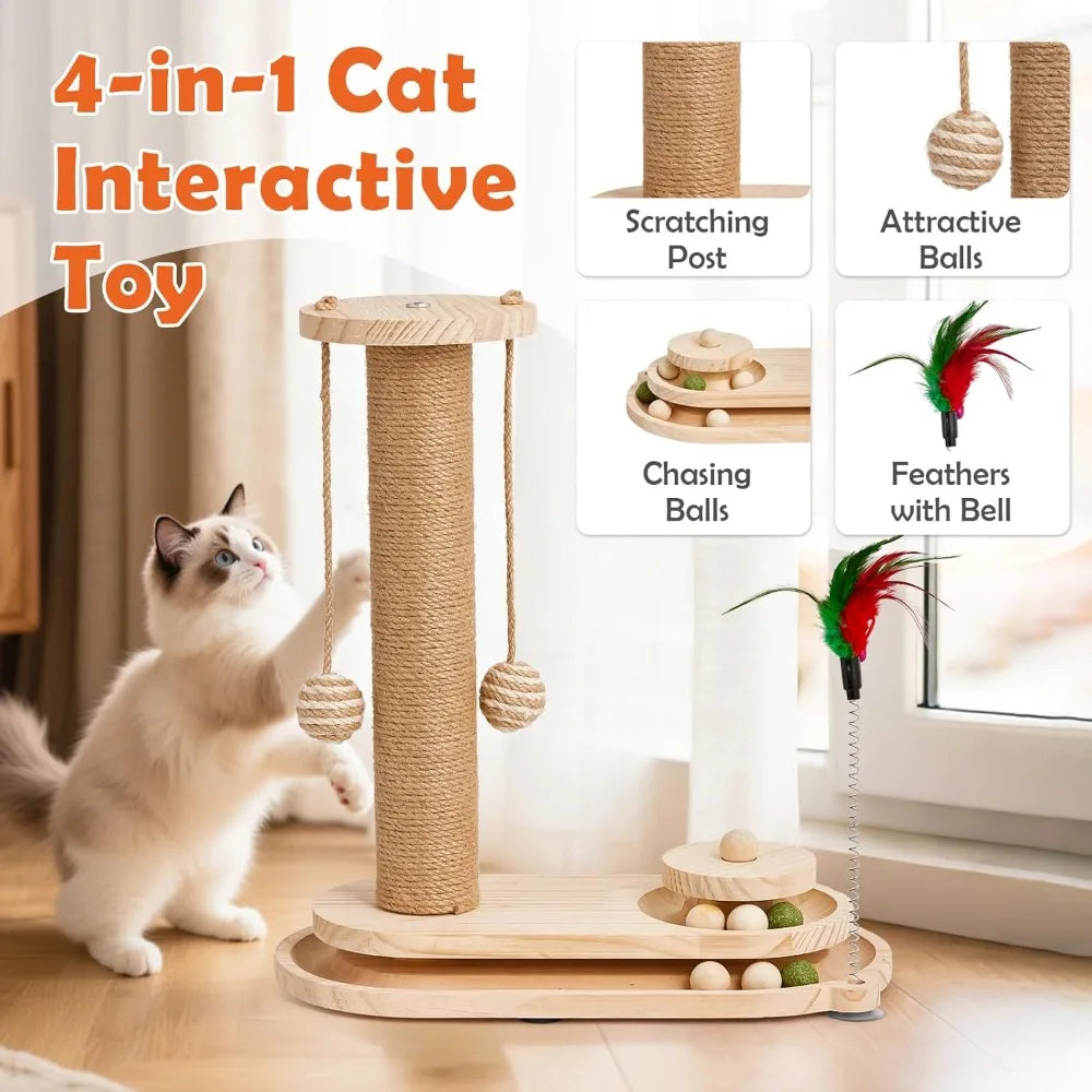 KYJGCN Sisal Cat Scratching Post With Double Tier Ball Track
