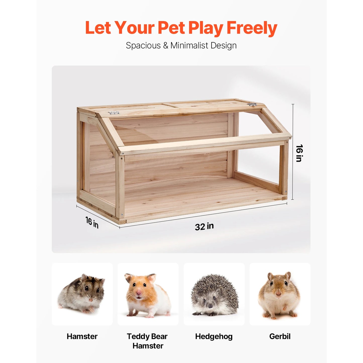 Wooden Hamster Cage Habitat With Clear Openable Top Small Animals