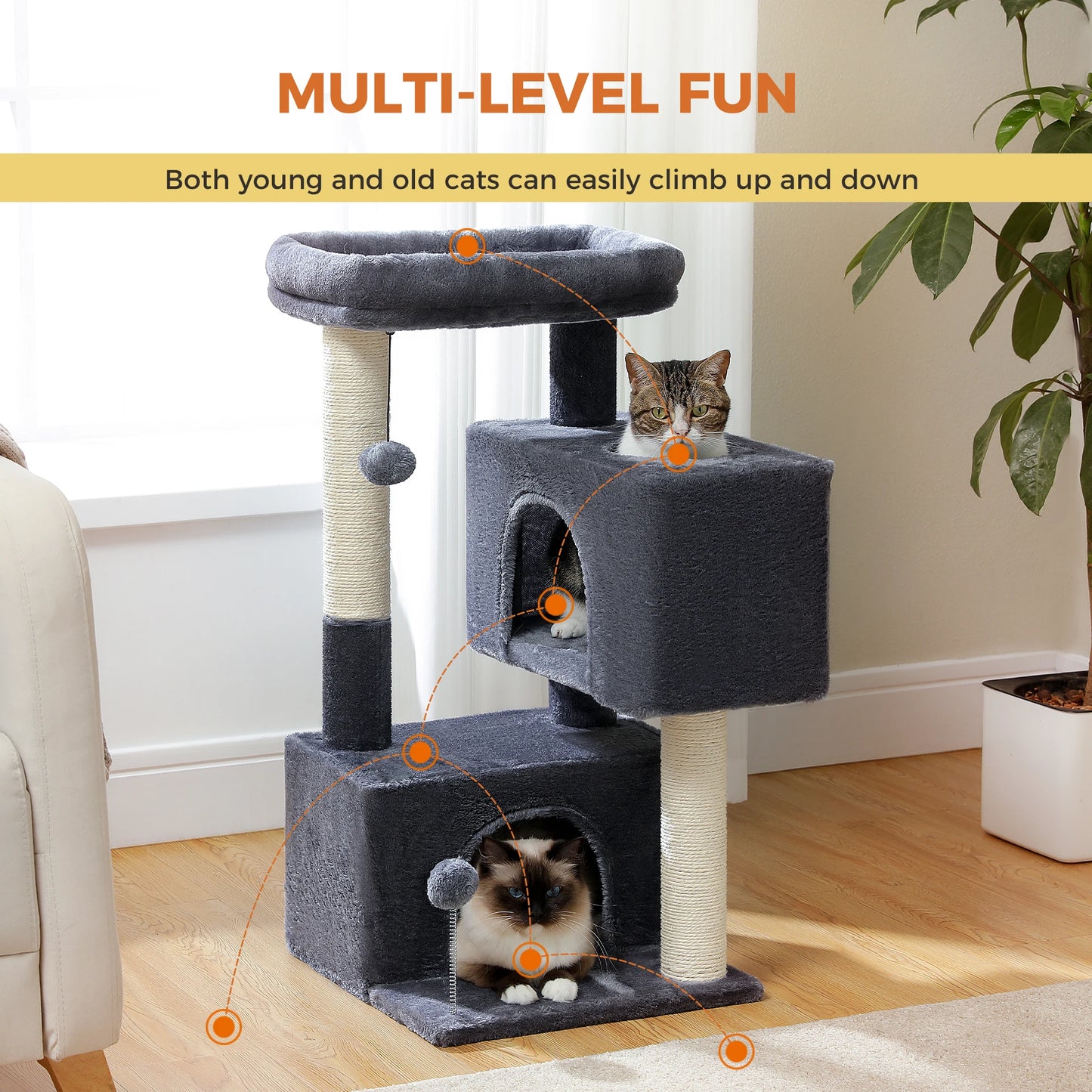 PAWZ Road Multi-Level Cat Tree Tower With Sisal Scratching Posts