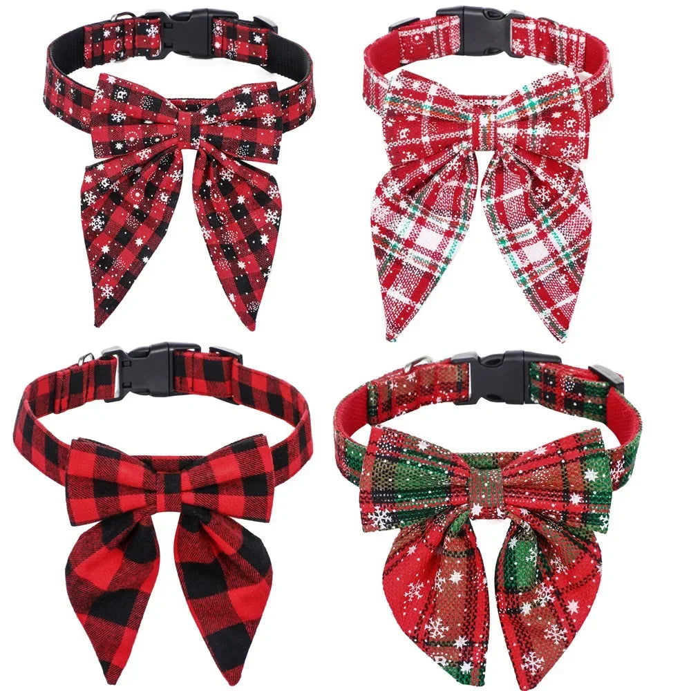 YOUSECN Cotton Snowflake Bow Dog Collar for Pets and Dogs
