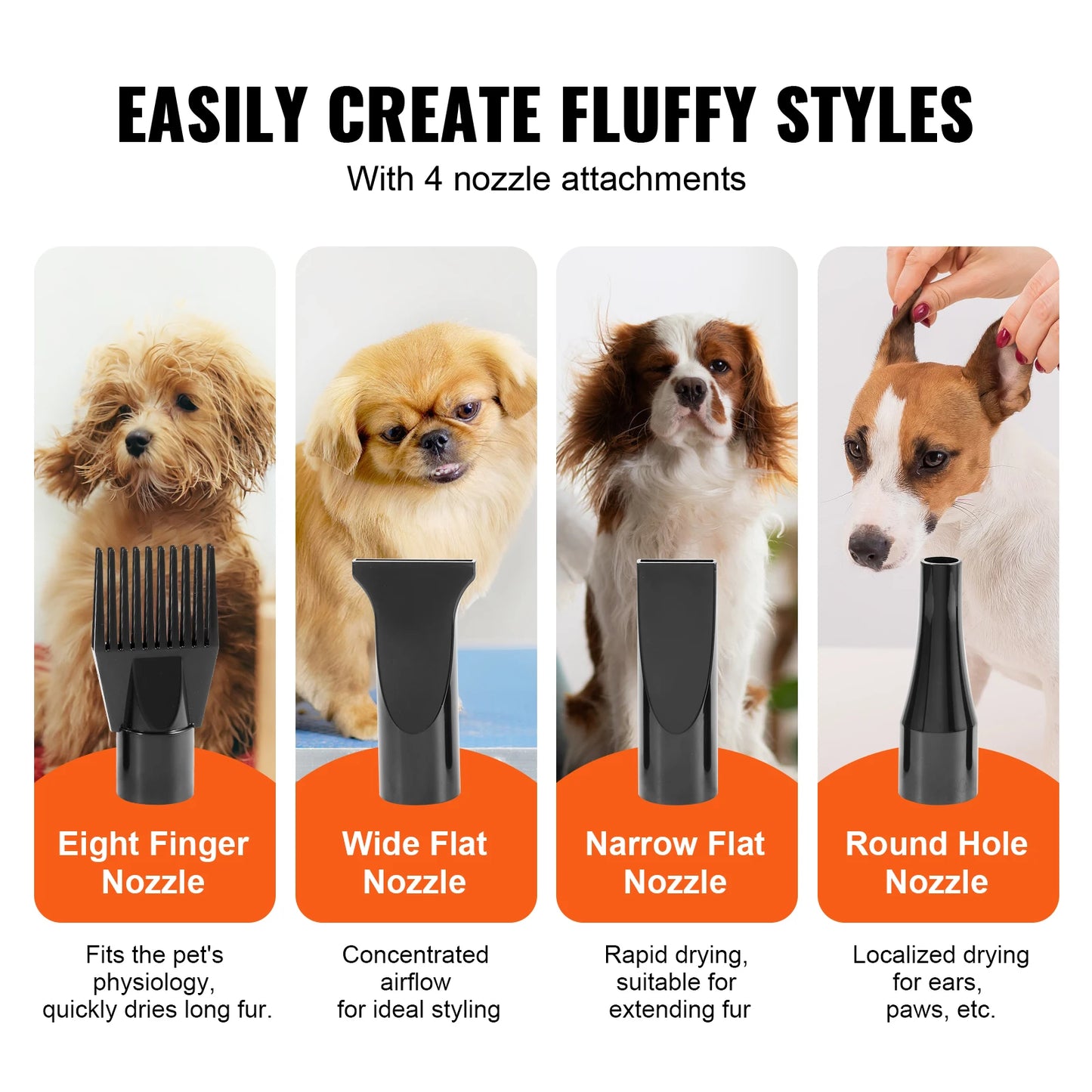 SucceBuy 2000W Dog Dryer With Adjustable Speed and Nozzles
