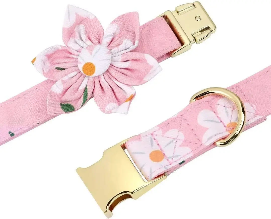 Cute Dog Collar Harness Leash Set Flower Adjustable Mesh Vest