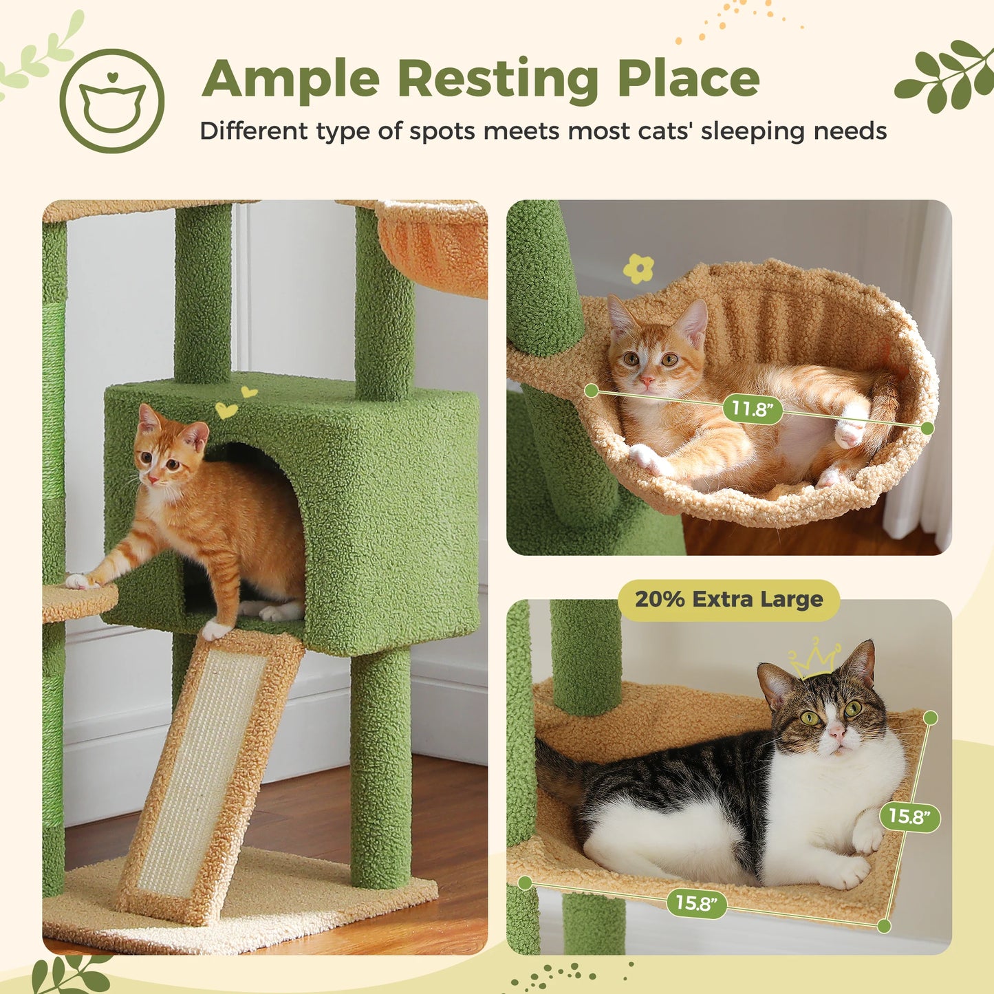 PETEPELACN Cactus Cat Tree Floor To Ceiling Tower With Condo
