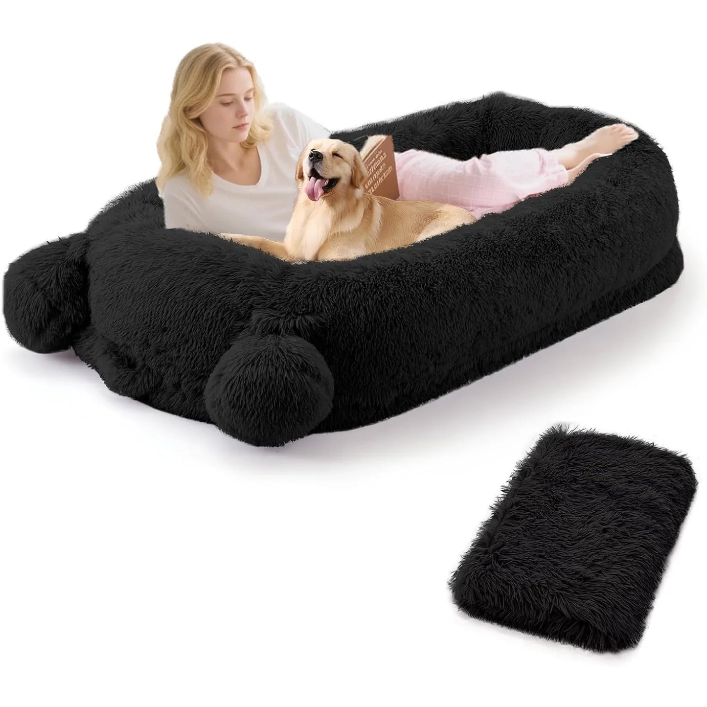 HiMISSCN Dog Bed With Removable Cover Storage Pockets And Matching Blanket
