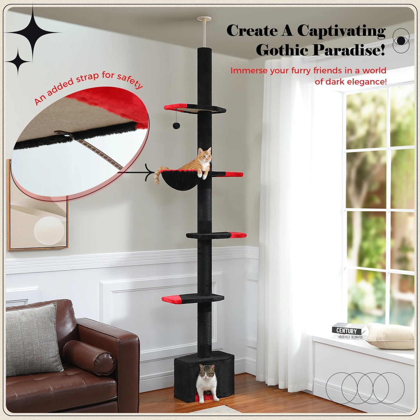 PAWZ Road Gothic Cat Tree Floor to Ceiling Tower Condo