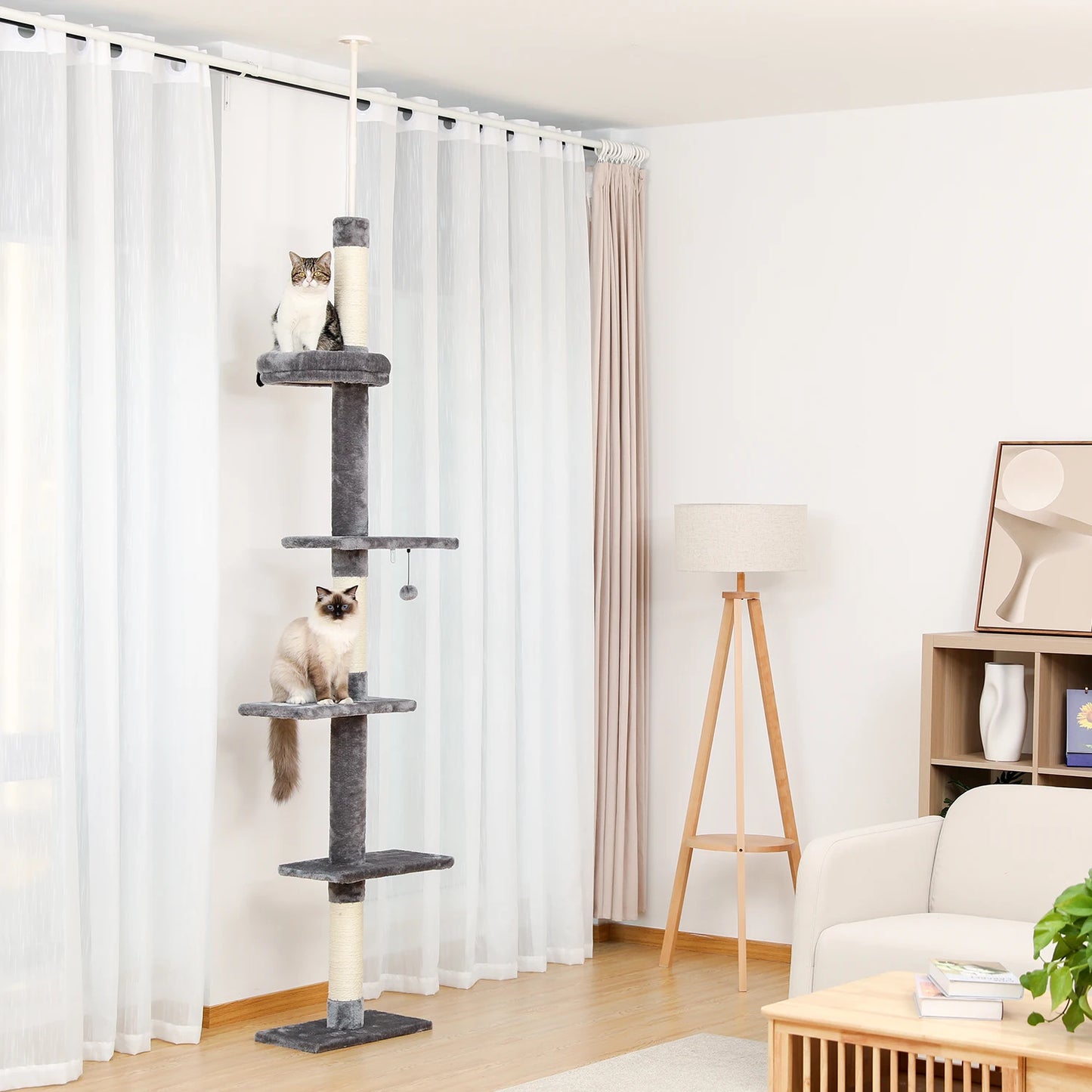 PEQULTICN Adjustable Height Cat Tree Floor to Ceiling Tower with Scratching Posts