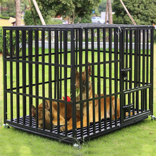 BINGOPA Heavy Duty Metal Dog Crate With 4 Lockable Wheels