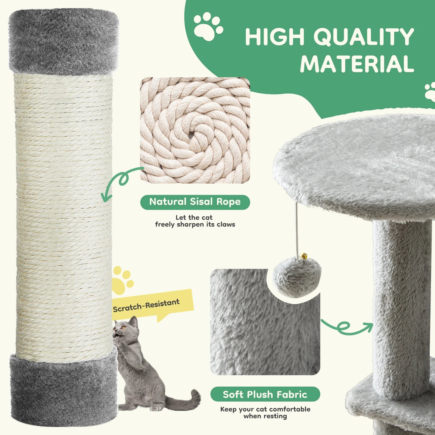 JHK Cat Tree Indoor Multi Cat Climbing Tower With Natural Sisal Posts