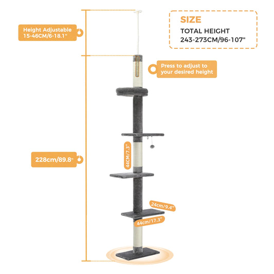 PEQULTICN Adjustable Height Cat Tree Floor to Ceiling Tower with Scratching Posts