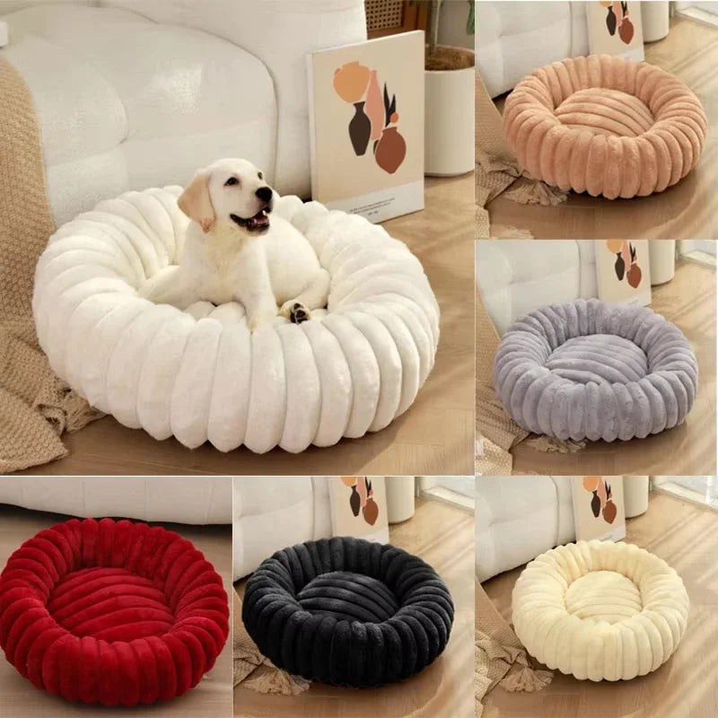 Round Plush Pet Bed For Dogs And Cats Winter Warm Cozy