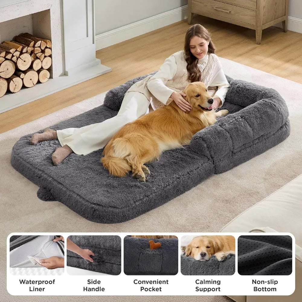 DAFIFY Foldable Portable Human Dog Bed 2 In 1 Bolster