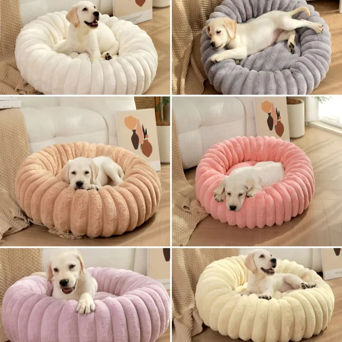 Round Plush Pet Bed For Dogs And Cats Winter Warm Cozy
