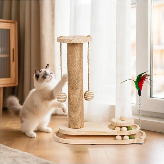 KYJGCN Sisal Cat Scratching Post With Double Tier Ball Track