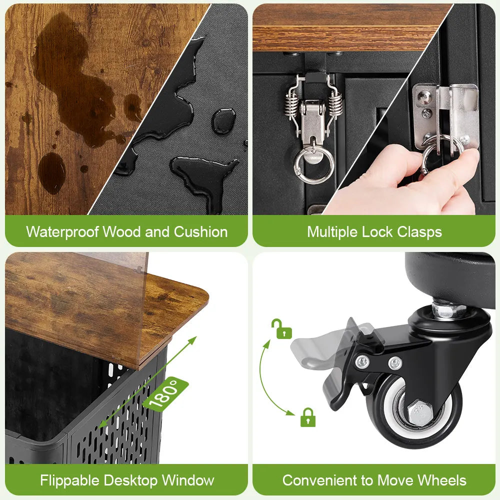 Onbrill Dog Crate Pet Furniture Wood Kennel With Cushion And Wheels