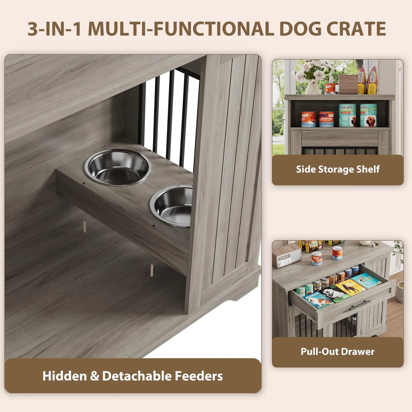 HiMISS Furniture Style Heavy Duty Wooden Dog Crate With Drawer