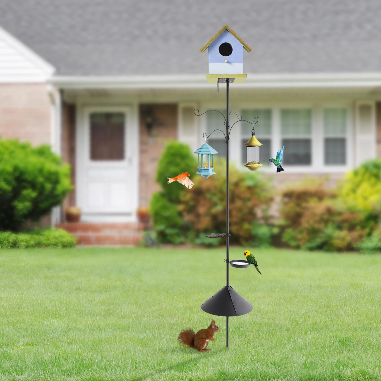 Iron Outdoor Bird Feeder With Adjustable Pole And Squirrel Baffle