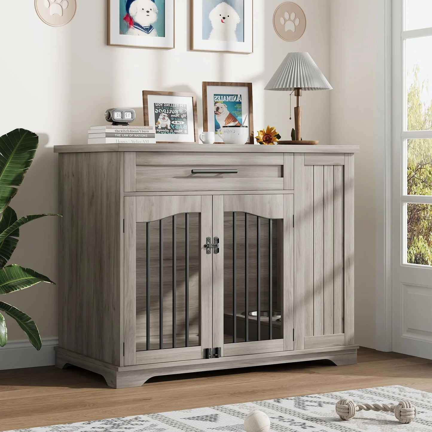 HiMISS Furniture Style Heavy Duty Wooden Dog Crate With Drawer