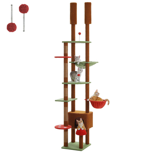 PETEPELACN Cat Tree Floor-To-Ceiling Tower With Condo Hammock
