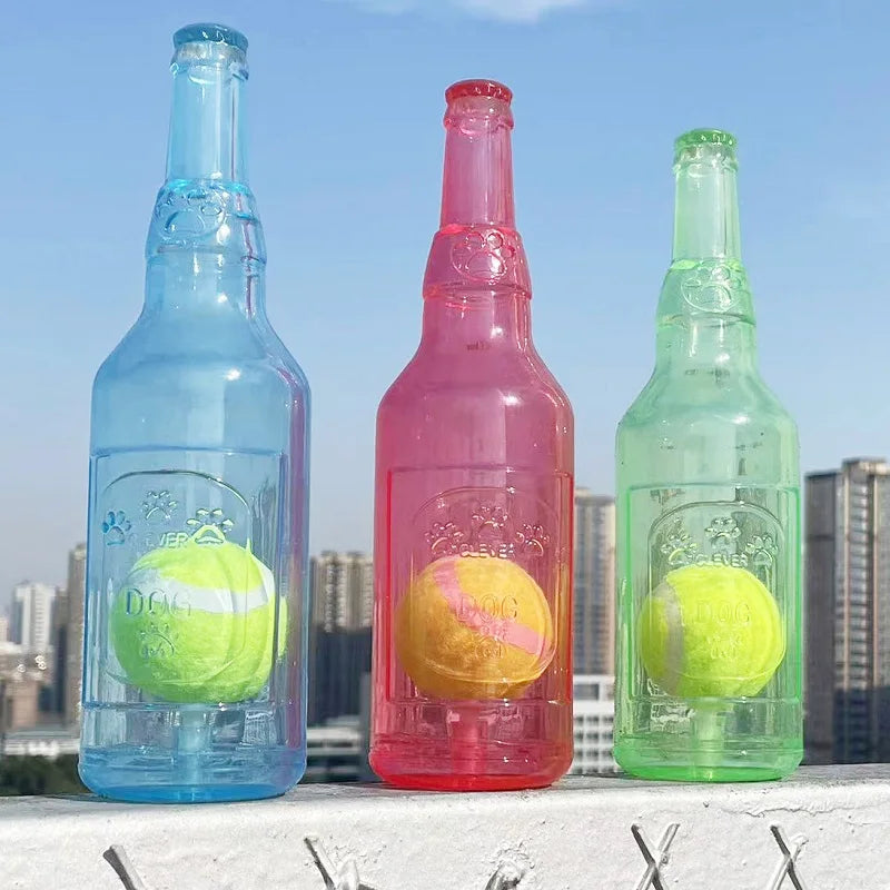 TPR Beer Bottle Chew Toy With Tennis Ball For Dogs
