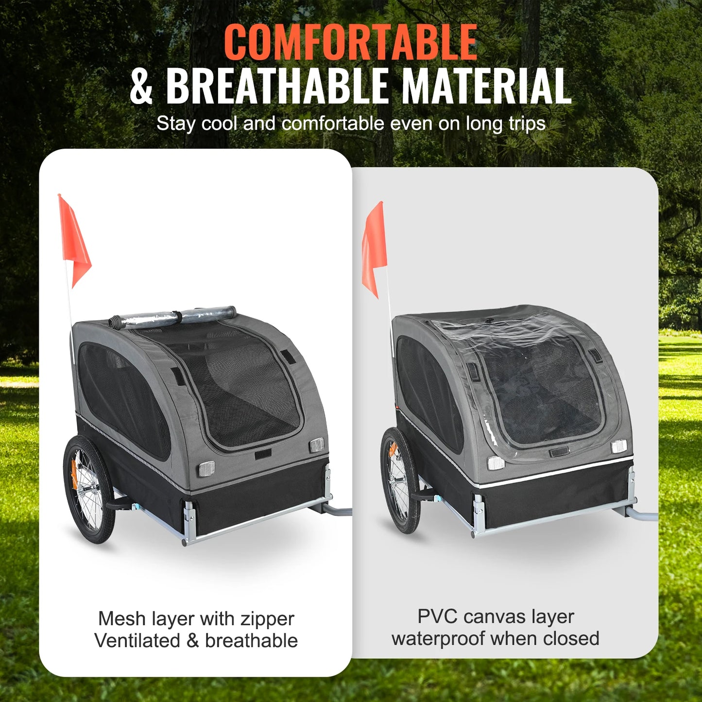 SucceBuy Dog Bike Trailer Carrier With Wheels Reflectors Collapsible Flag