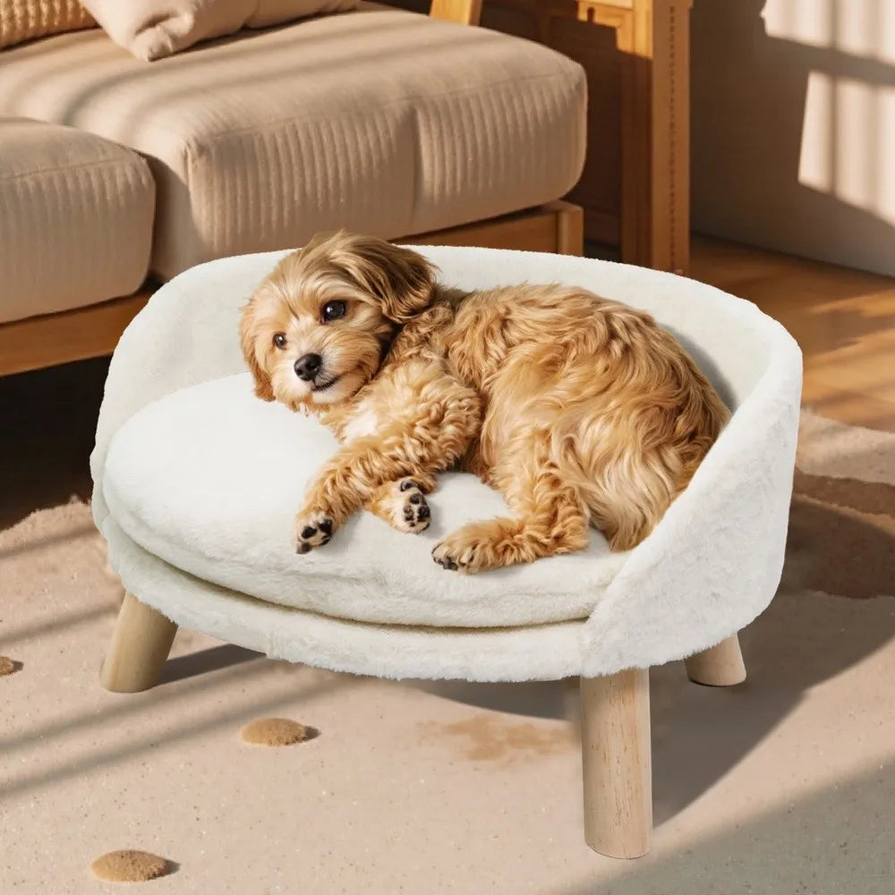 BORWARTC Pet Sofa Bed Elevated Plush Lounger For Dogs Cats