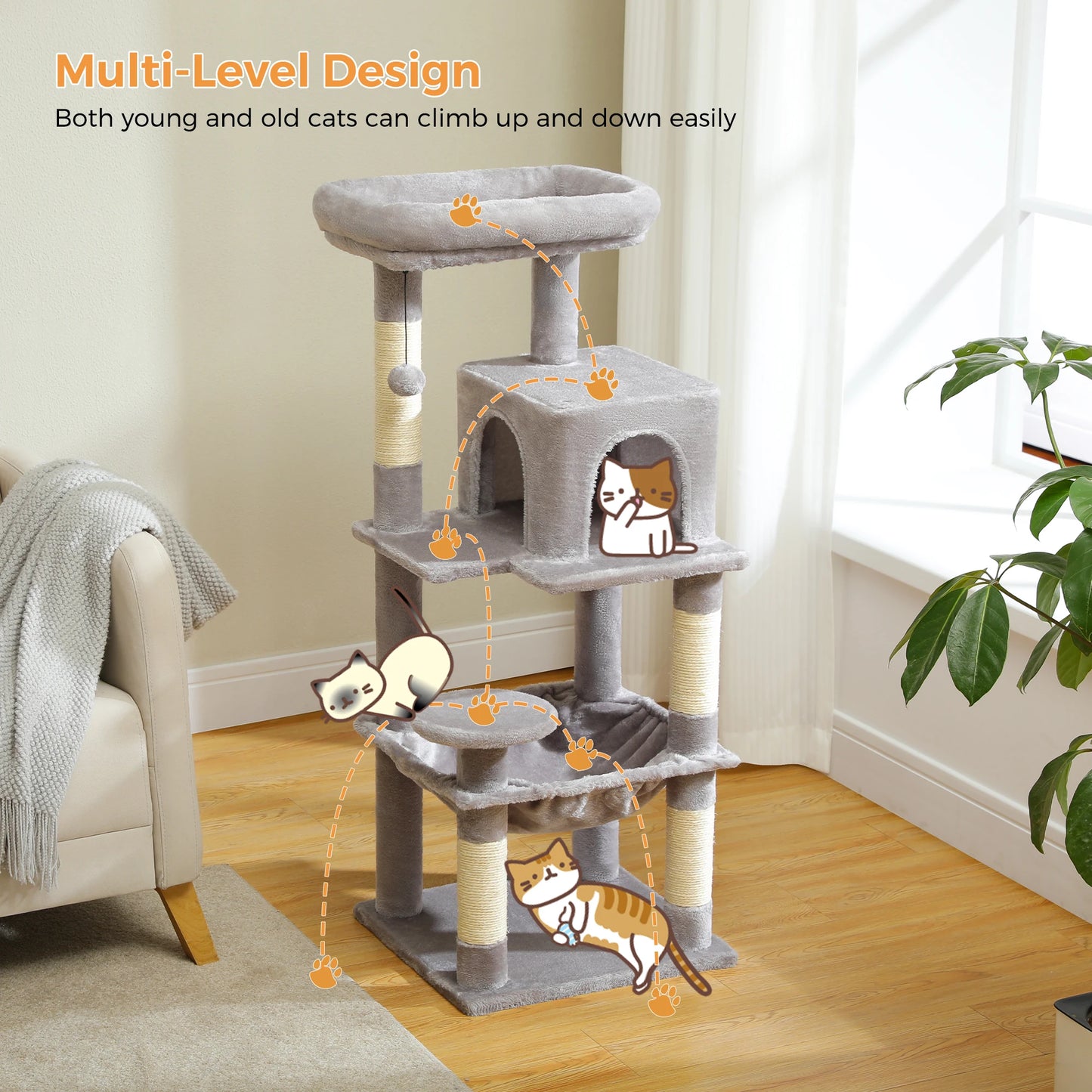 PETEPELACN Cat Tree Indoor Five Level Tower With Metal Frame