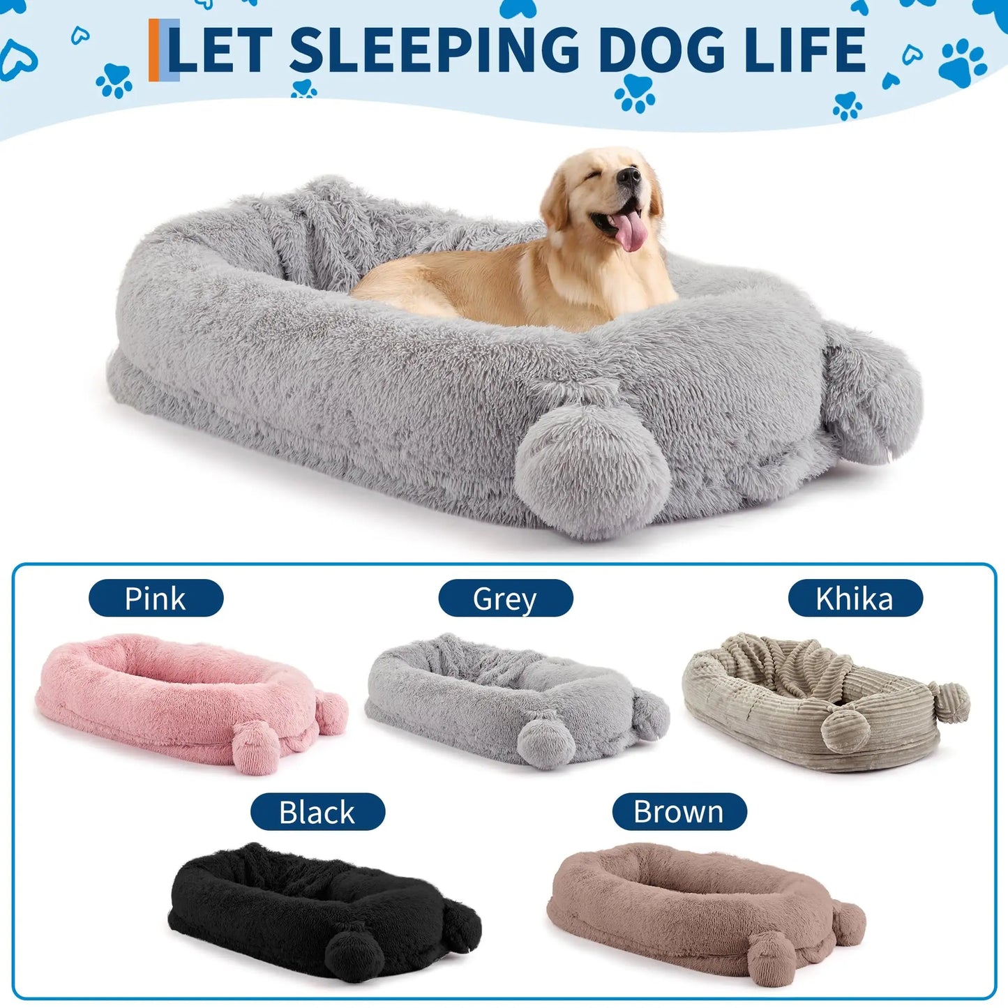 HiMISSCN Dog Bed For Adults With Removable Cover Storage Pockets
