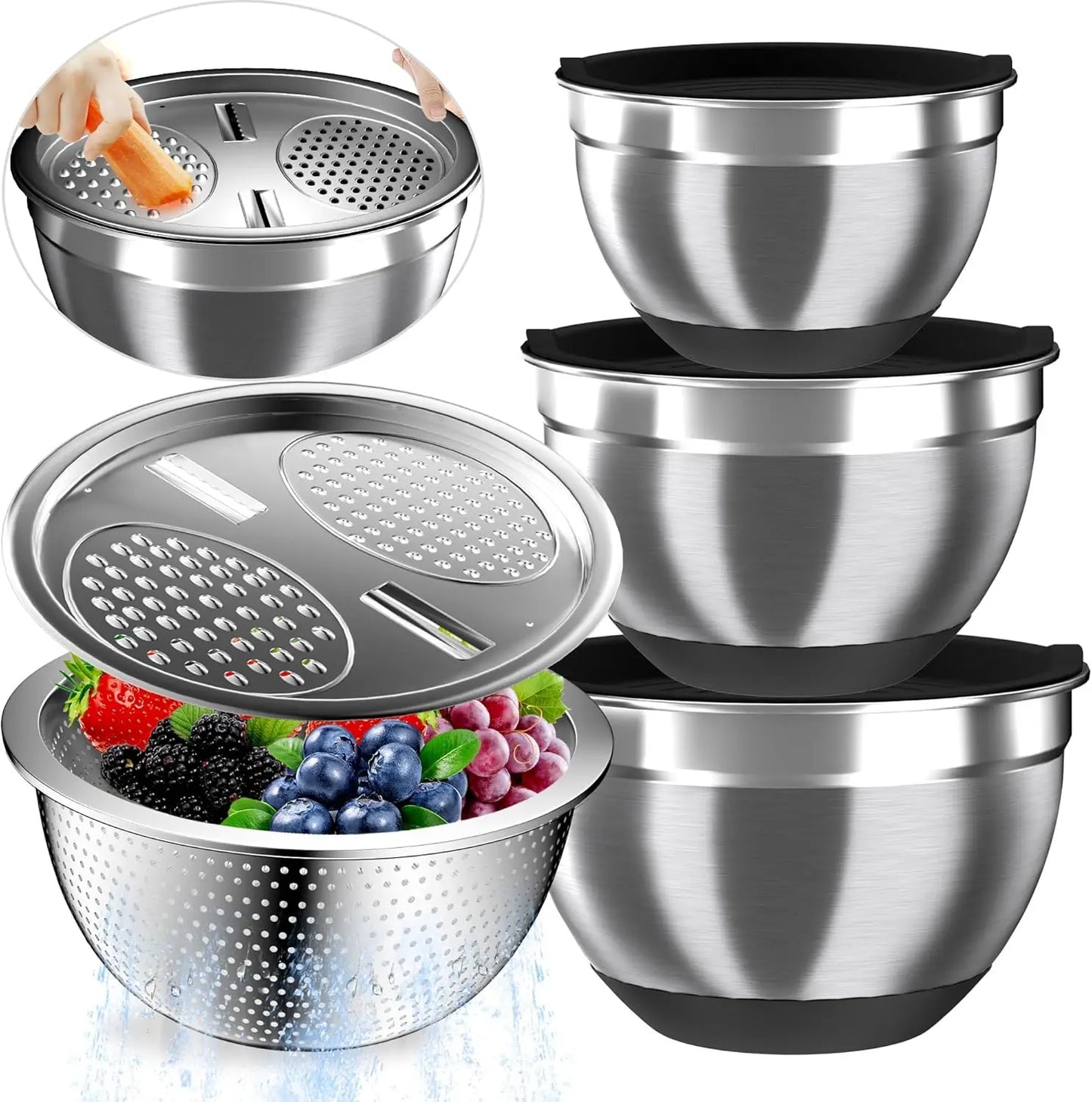 Stainless Steel Mixing Bowl Set With Nesting Bowls Colander Grater