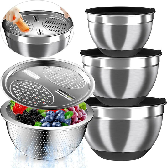 Stainless Steel Mixing Bowl Set With Nesting Bowls Colander Grater