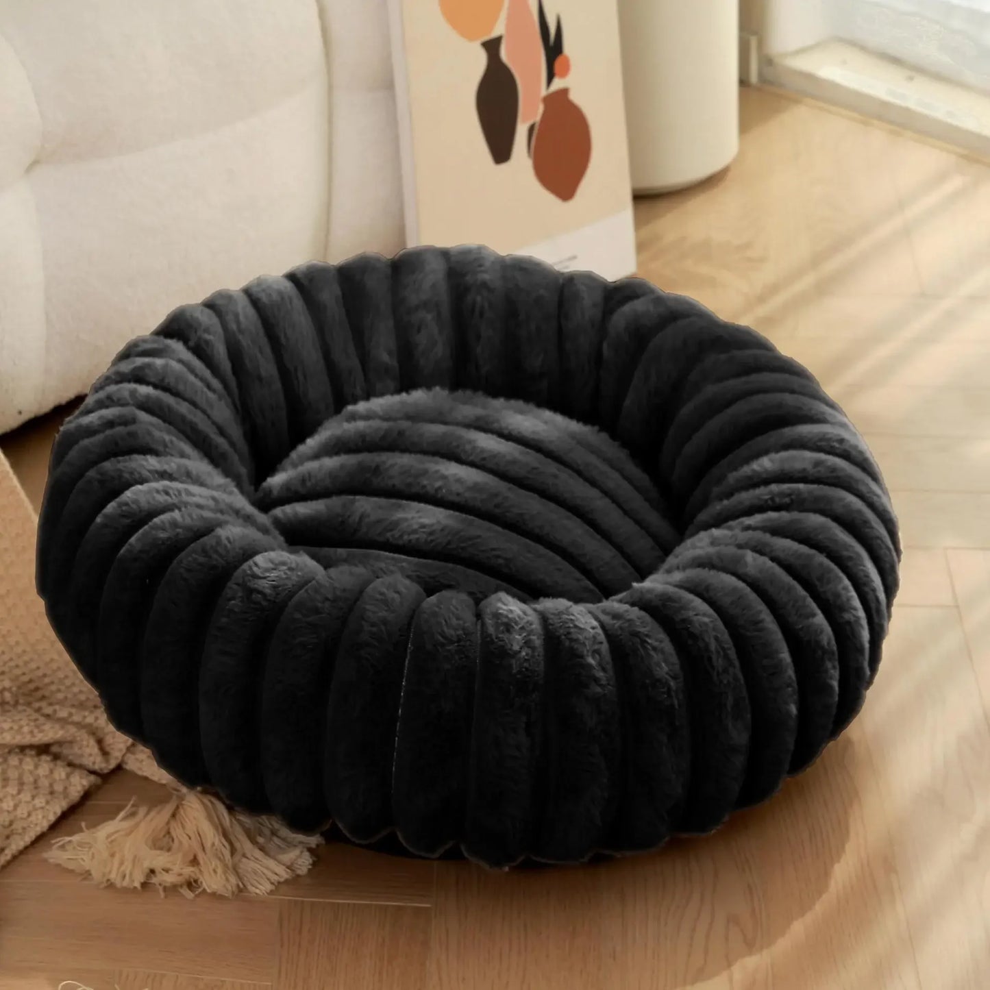 Round Plush Pet Bed For Dogs And Cats Winter Warm Cozy