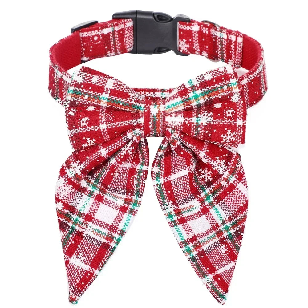 YOUSECN Cotton Snowflake Bow Dog Collar for Pets and Dogs
