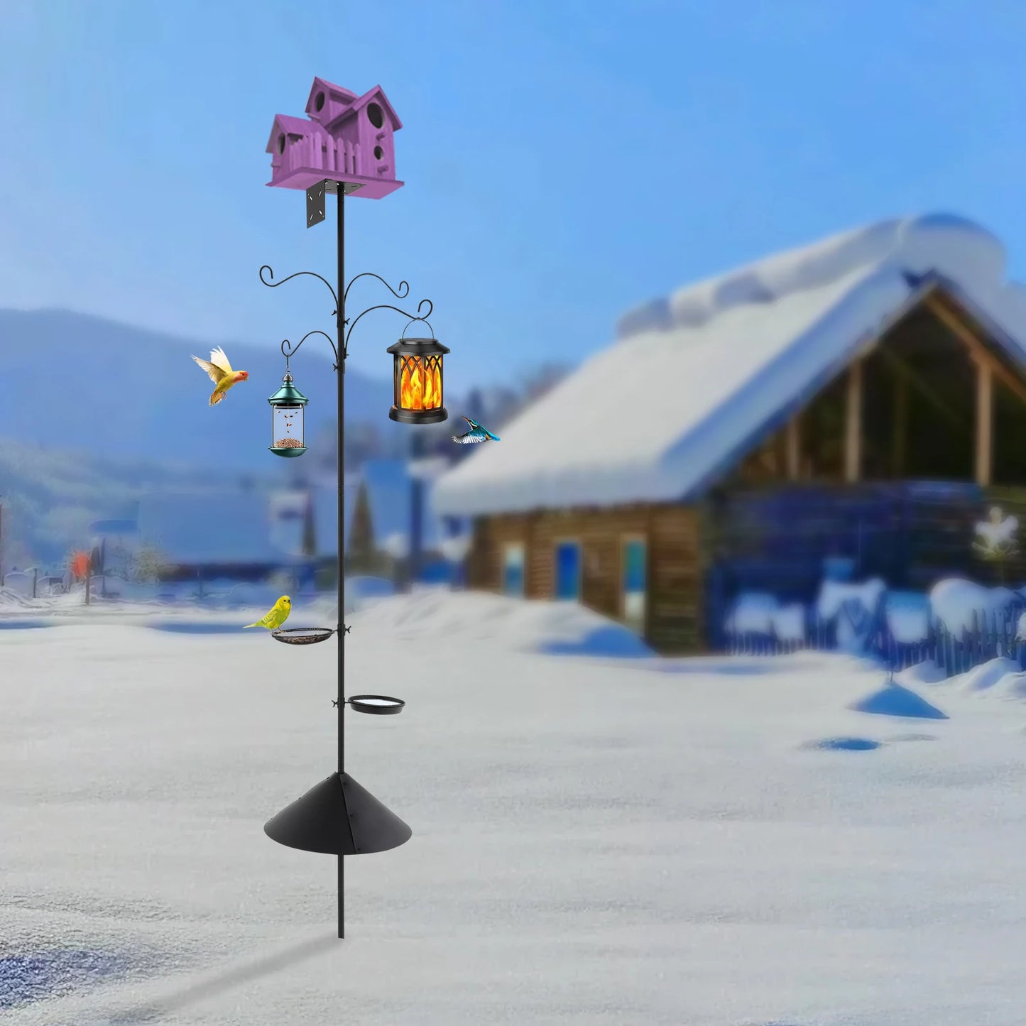 Iron Outdoor Bird Feeder With Adjustable Pole And Squirrel Baffle