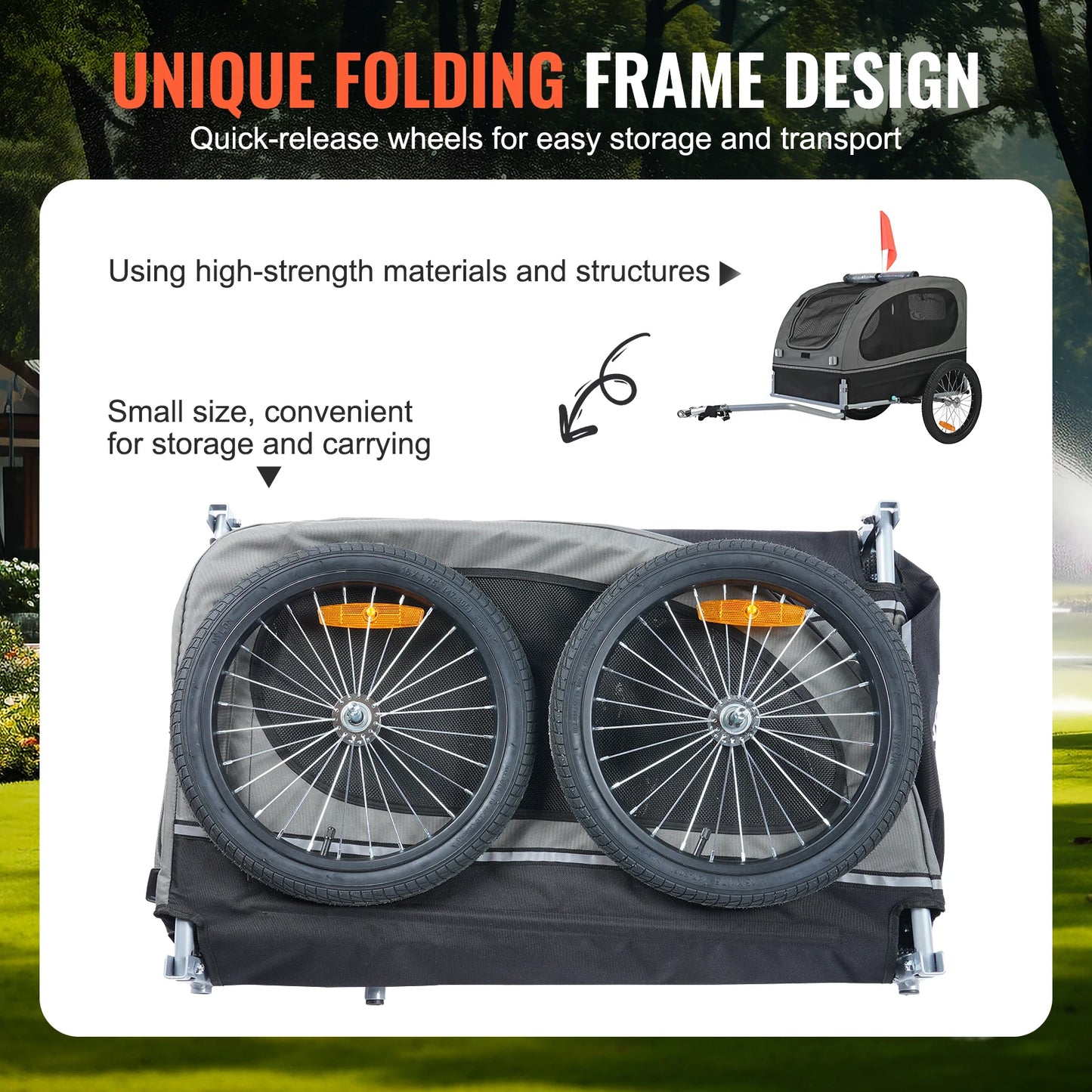 SucceBuy Dog Bike Trailer Carrier With Wheels Reflectors Collapsible Flag