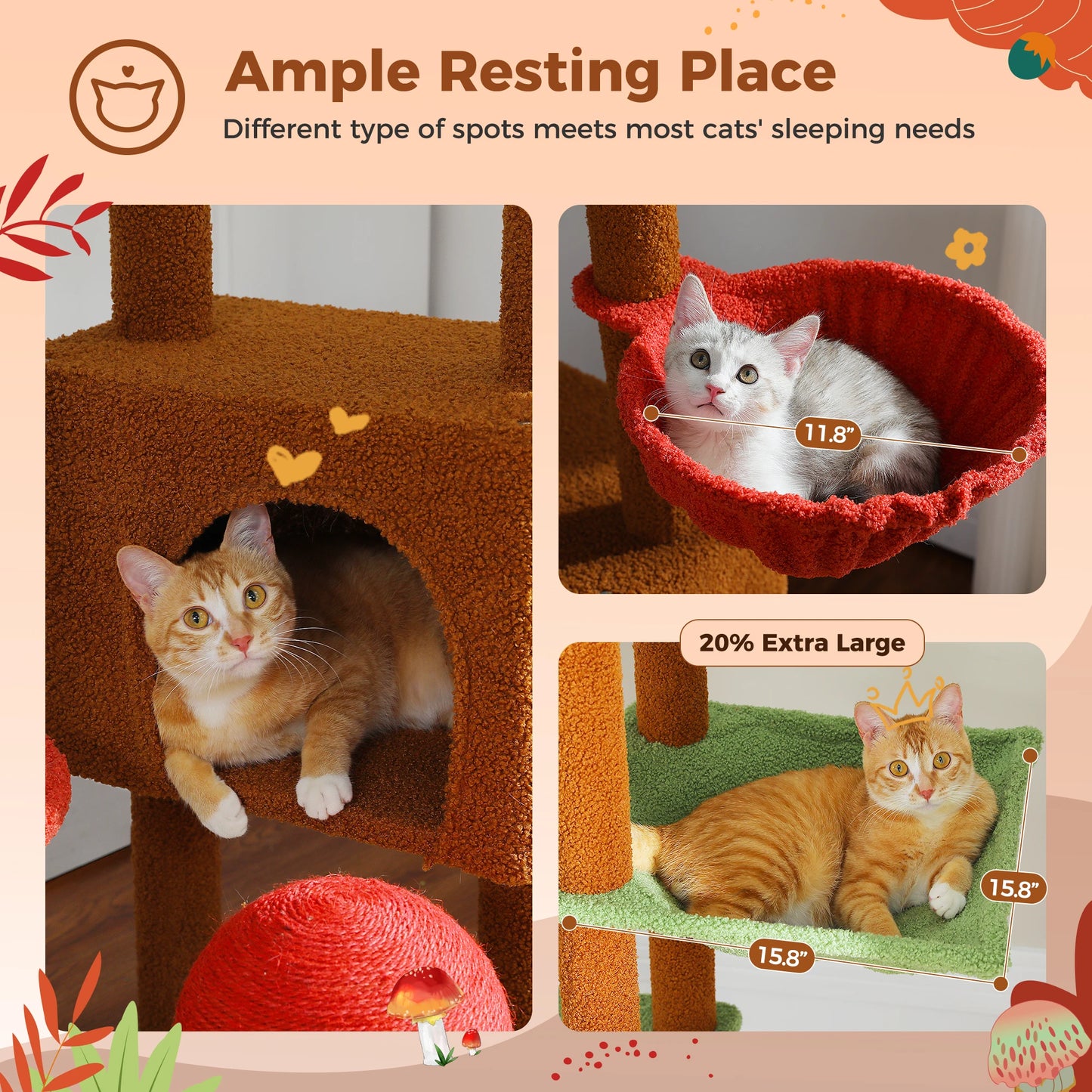 PETEPELACN Cat Tree Floor-To-Ceiling Tower With Condo Hammock