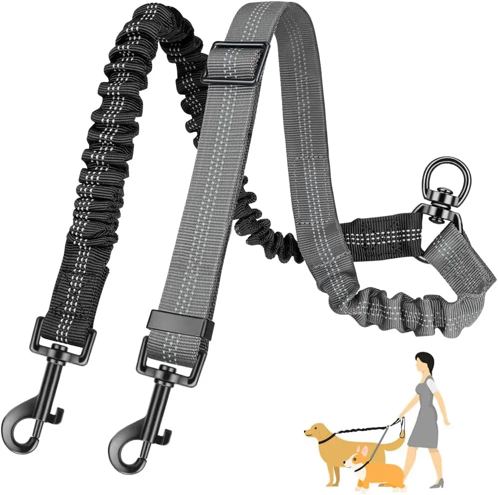 DCLOUDCN Dual Dog Leash Attachment With Shock Absorbing Bungee
