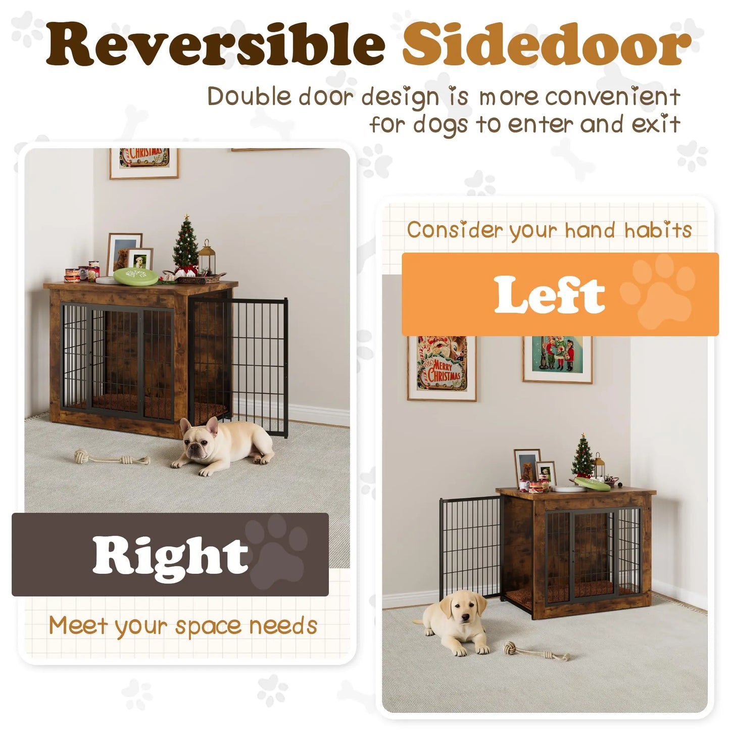 Wooden Dog Crate Furniture With Thick Cushion And Double Door