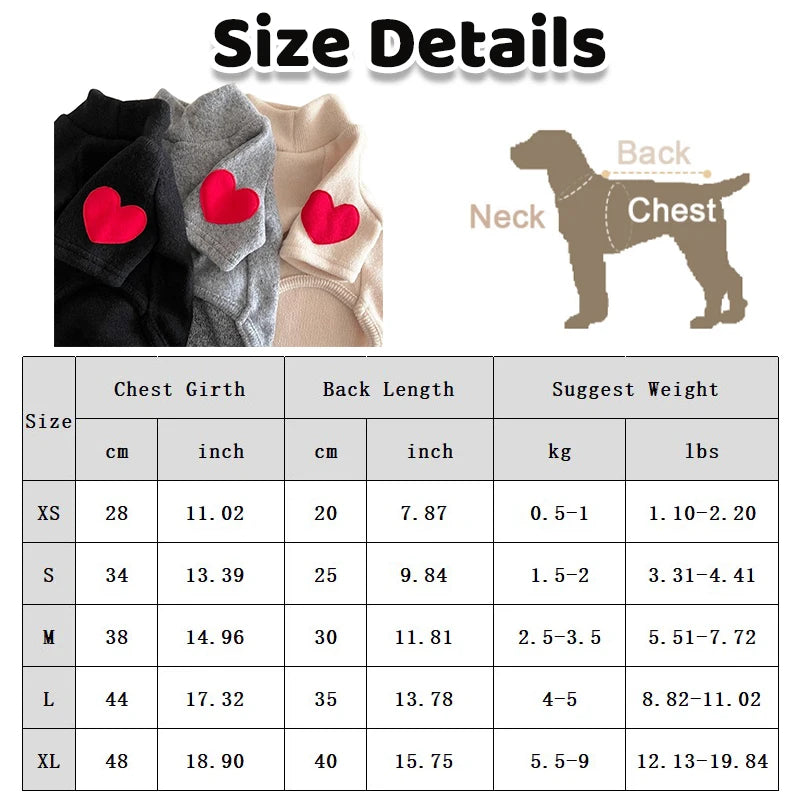 DOGGYZSTYLECN Winter Embroidered Heart Patch Shirt for Dogs
