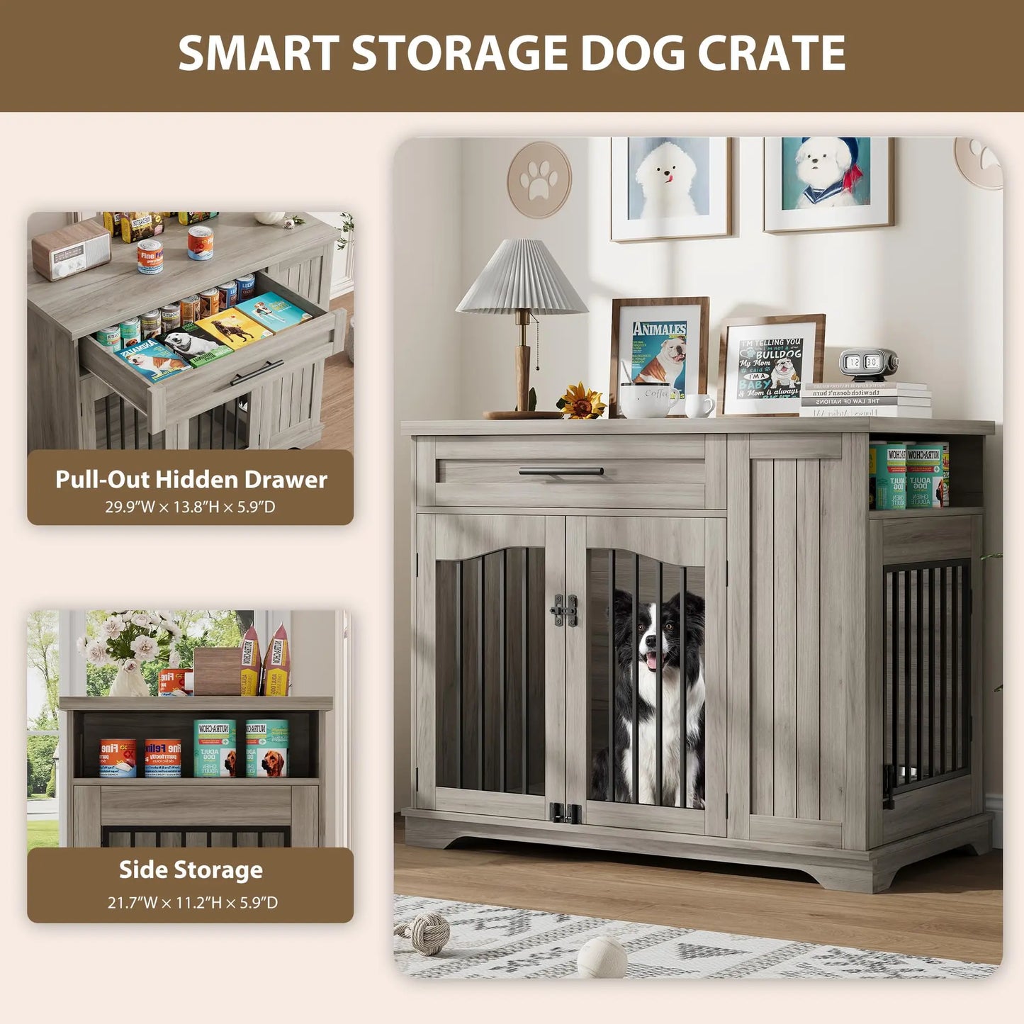 HiMISS Furniture Style Heavy Duty Wooden Dog Crate With Drawer