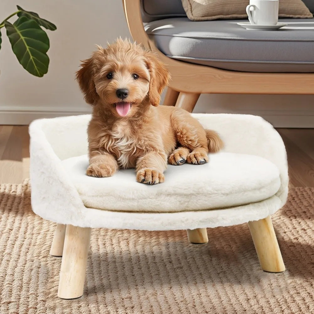 BORWARTC Pet Sofa Bed Elevated Plush Lounger For Dogs Cats