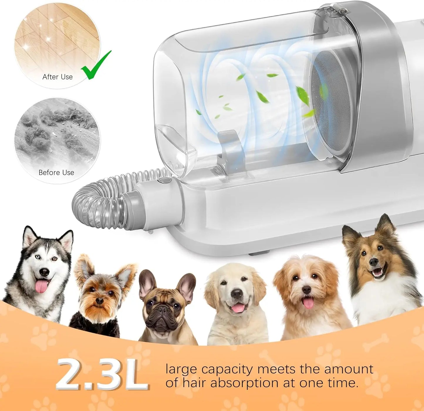 Pet Grooming Vacuum Kit With Low Noise And 5 Tools