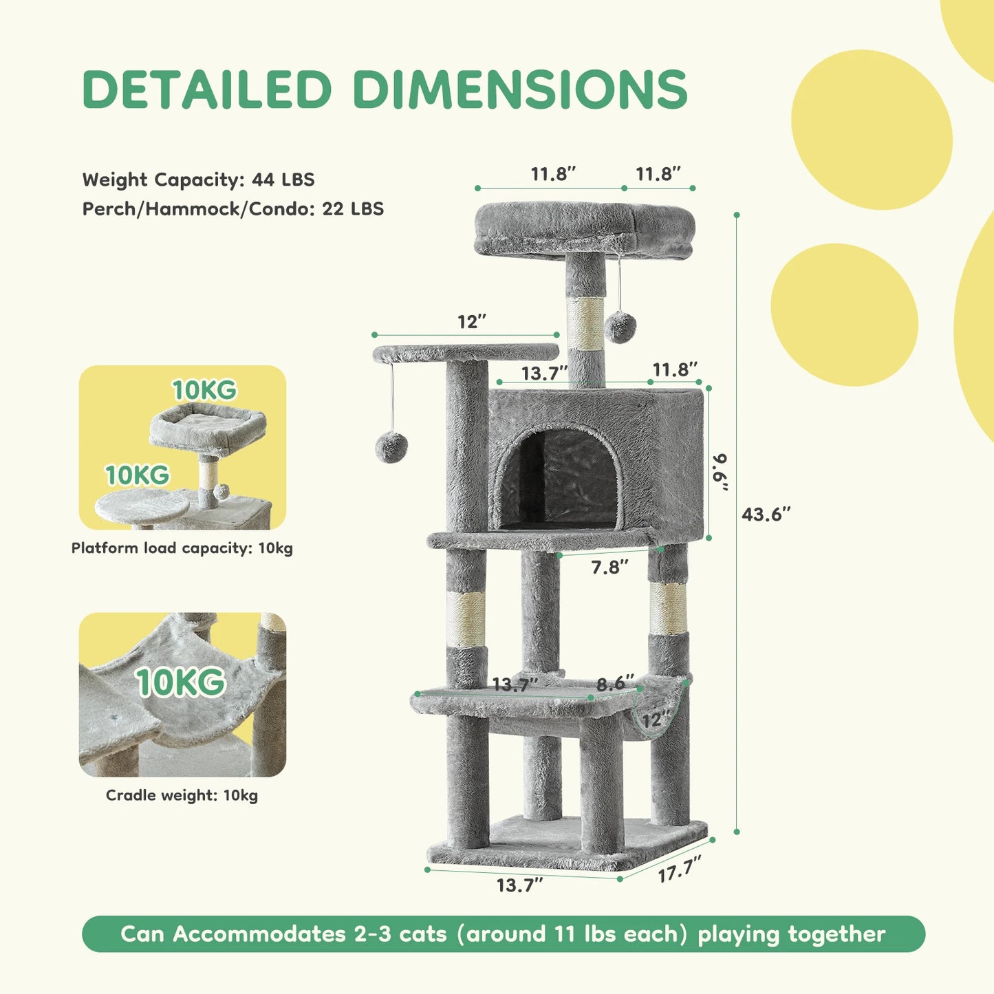 JHK Cat Tree Indoor Multi Cat Climbing Tower With Natural Sisal Posts