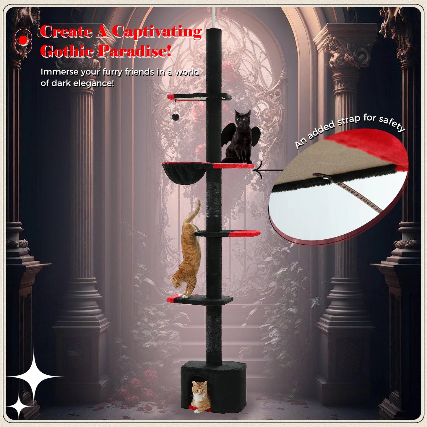PAWZ Road Gothic Cat Tree Floor to Ceiling Tower Condo