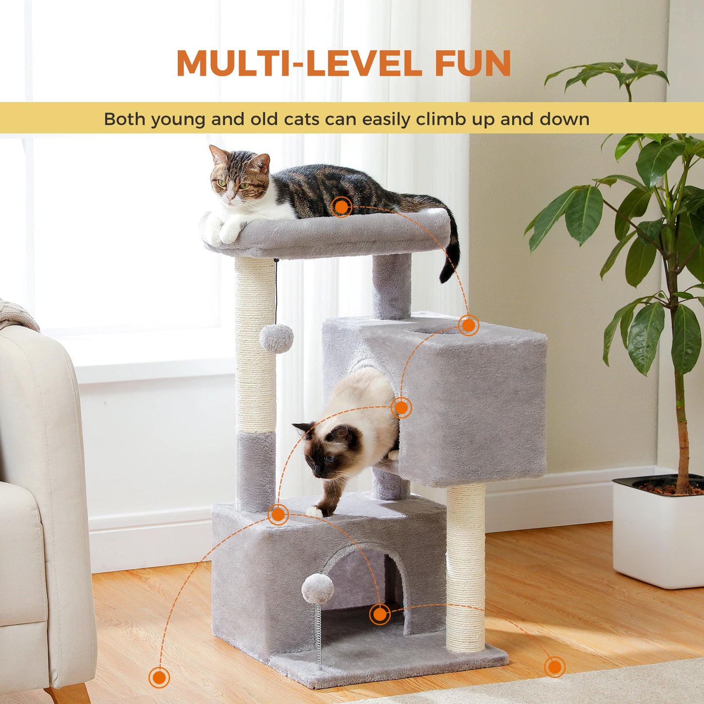 PAWZ Road Multi-Level Cat Tree Tower With Sisal Scratching Posts