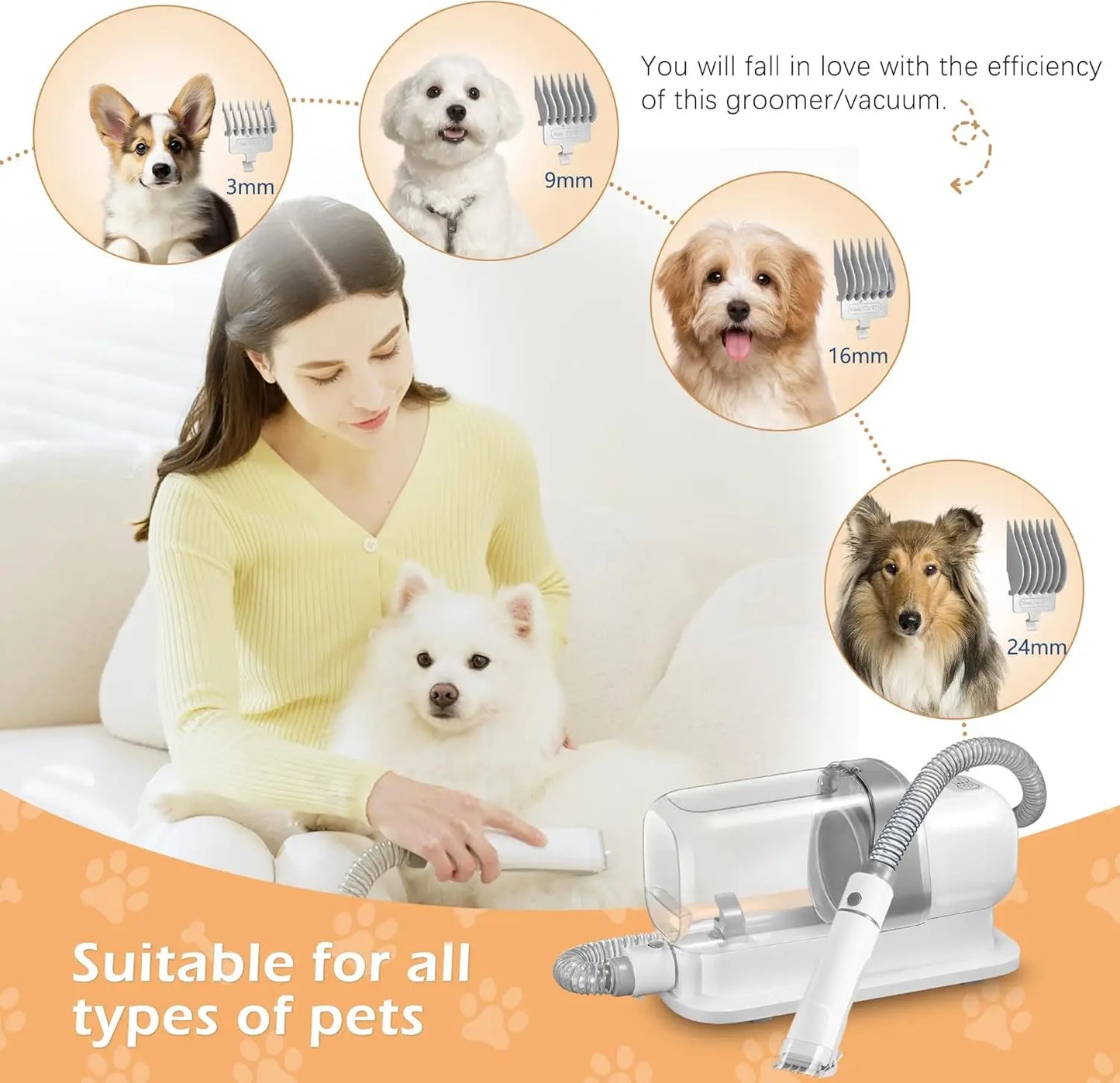 Pet Grooming Vacuum Kit With Low Noise And 5 Tools